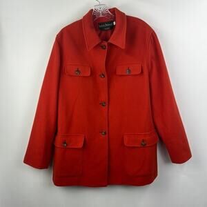 Harve Bernard Women's Wool Blend Jacket Shacket Long Sleeves Orange Size 16
